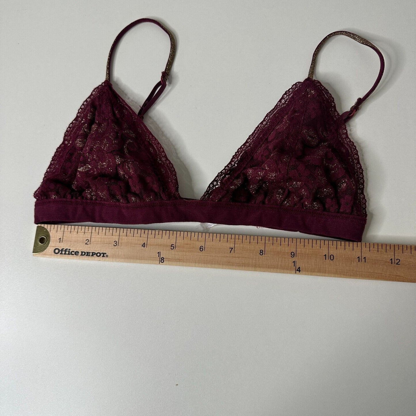 Burgundy With Gold Shimmer Triangle Bralette Adjustable Spaghetti Straps Medium