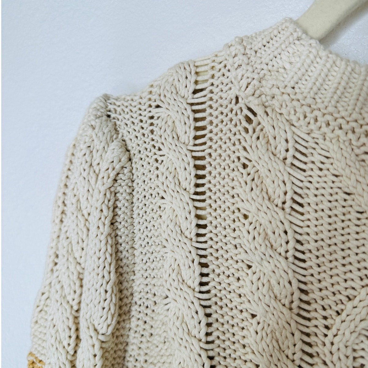 Veronica Beard Bruna Cream Black Multi Stripe Chunky Knit Long Sleeve Sweater M