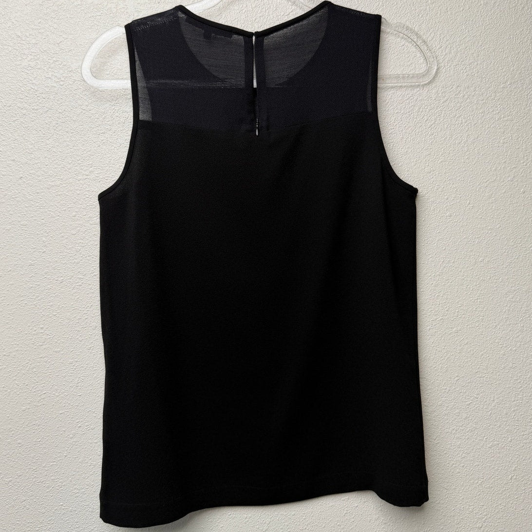 Tibi Black Mixed Media Sheer Sleeveless Back Zip Top US 4