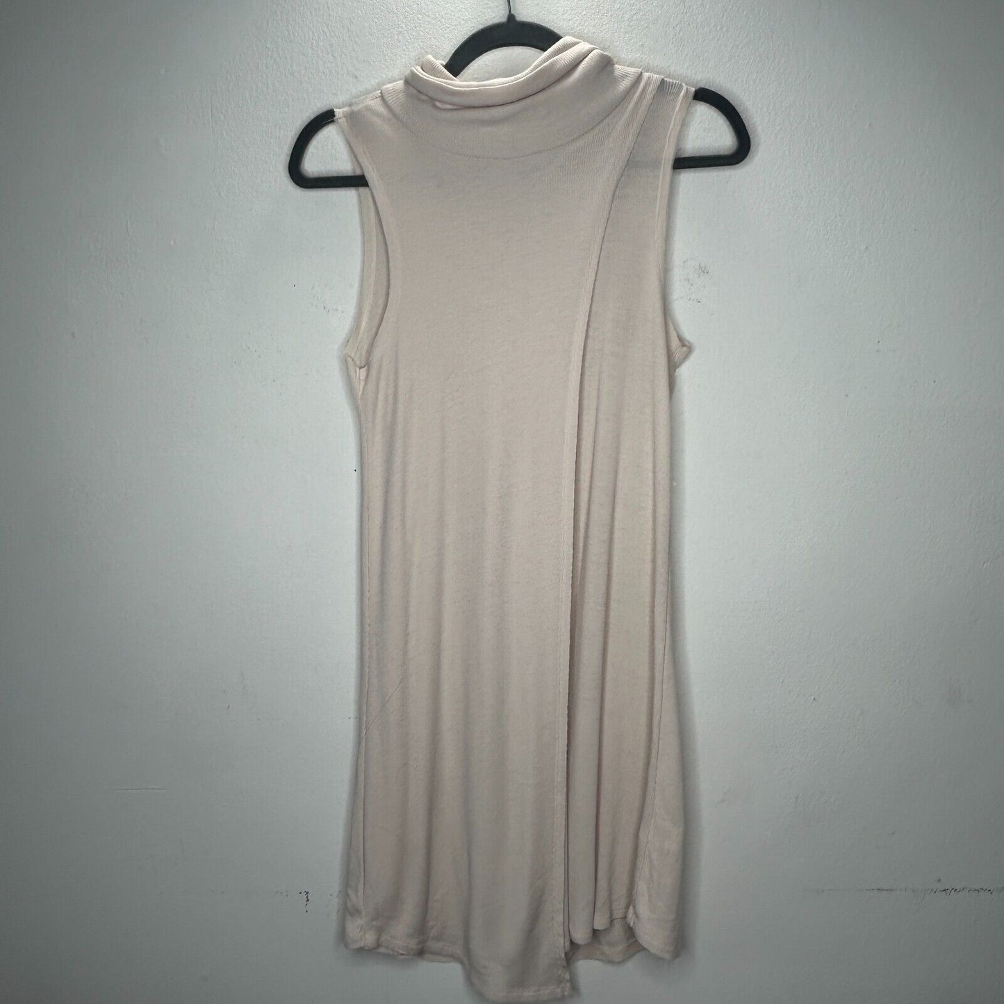 Hyfve Soft Cream Mock Neck Sleeveless Rib Knit Faux Asymmetrical Back Zip Dress