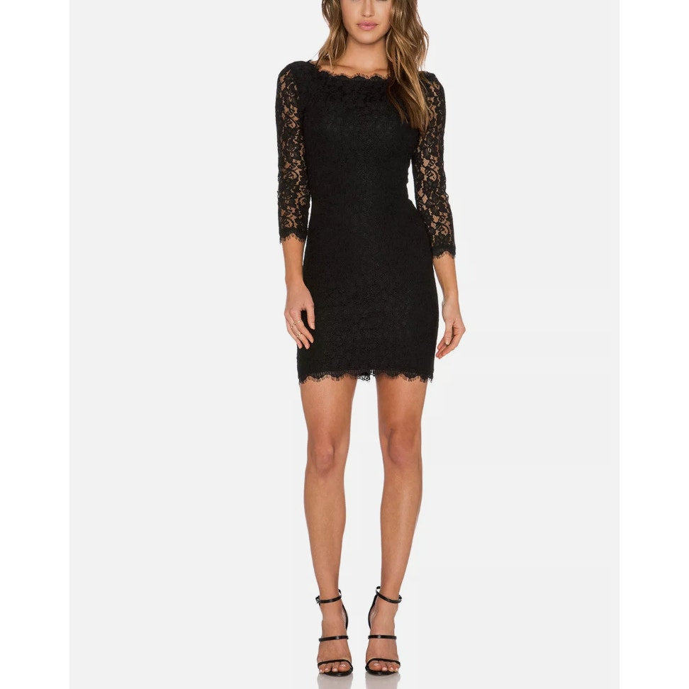 Diane von Furstenberg Black Zarita Stretch Lace Shift Dress 4