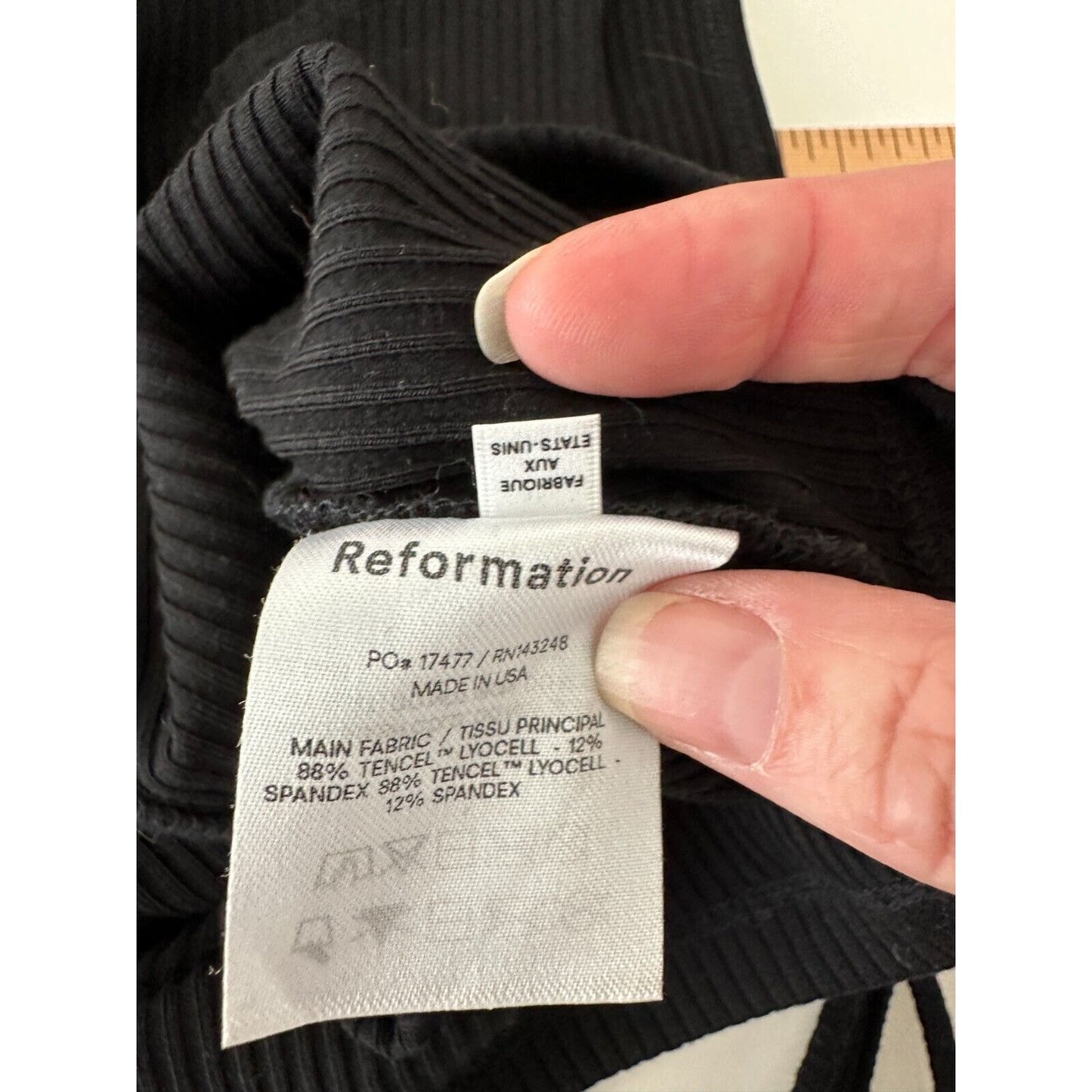Reformation Yvie Black Ribbed Knit V-Neck Crop Tank Top Tie Wrap Around Waist S