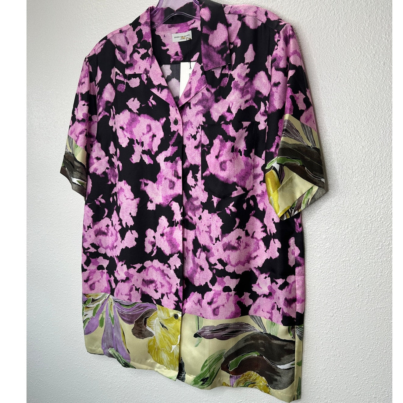 NWT Dries Van Noten Camp Shirt Floral Print Short Sleeve 100% Silk 40 / M