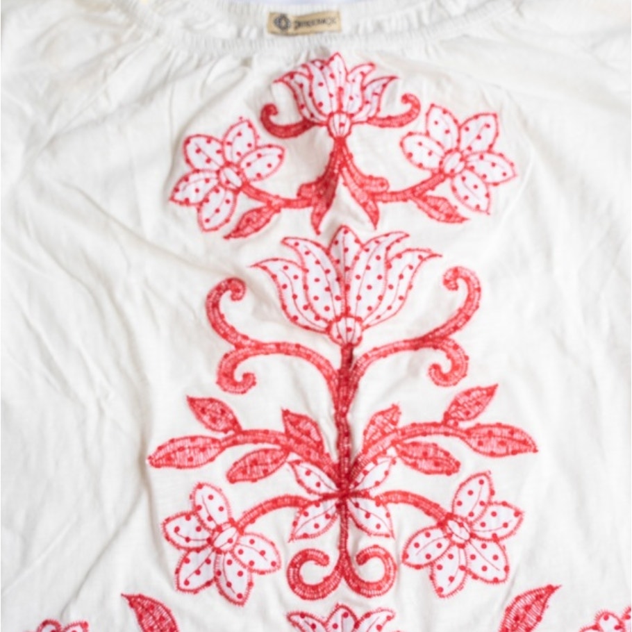 NWT Democracy Red Floral Embroidered Off Shoulder Top Blouse S