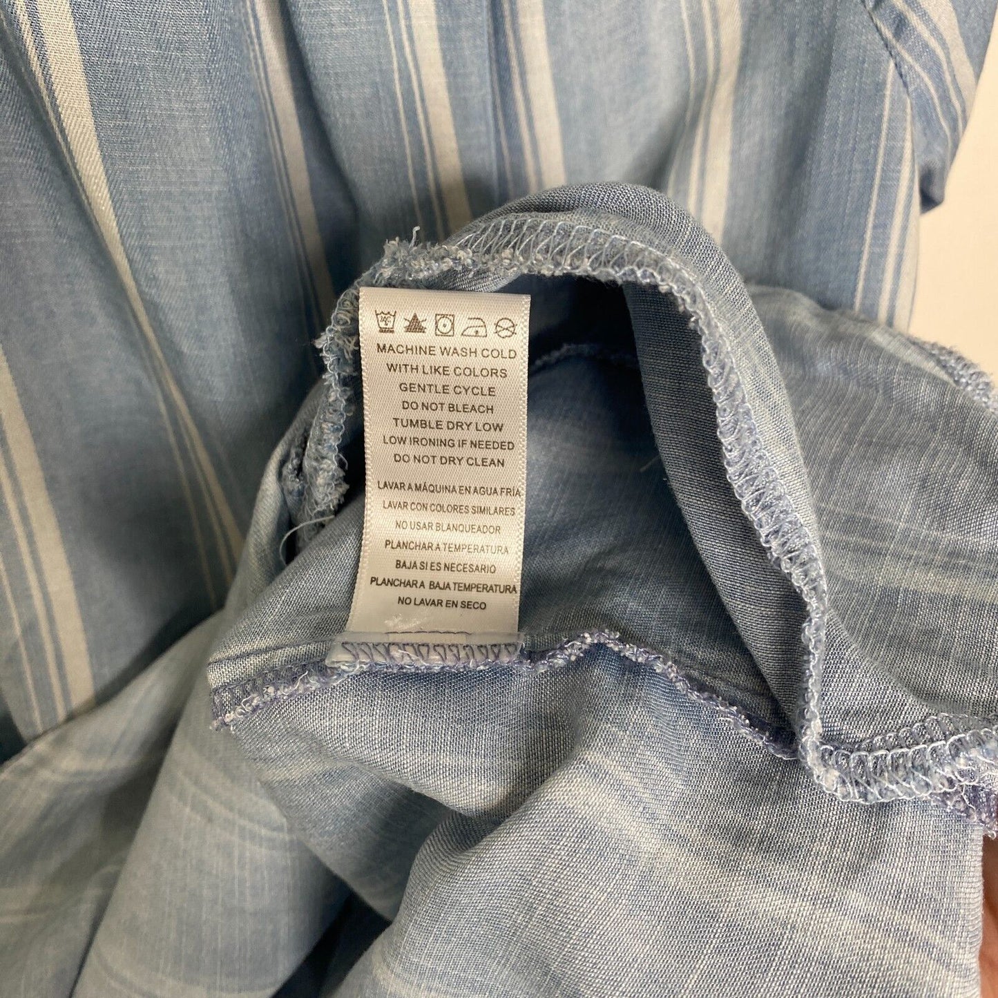 Billy T Blue & White Stripe Linen Off Shoulder 3/4 Tie-Sleeve Back Button Top XS