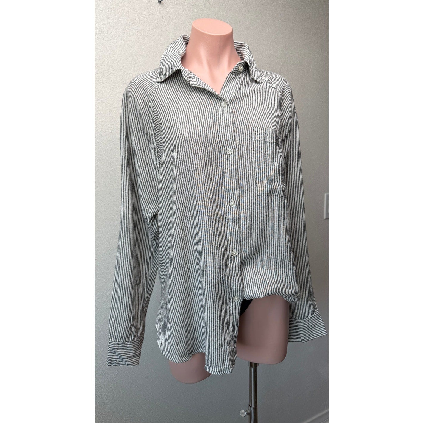Z Supply The Perfect Line Stripe Linen Shirt Womens M