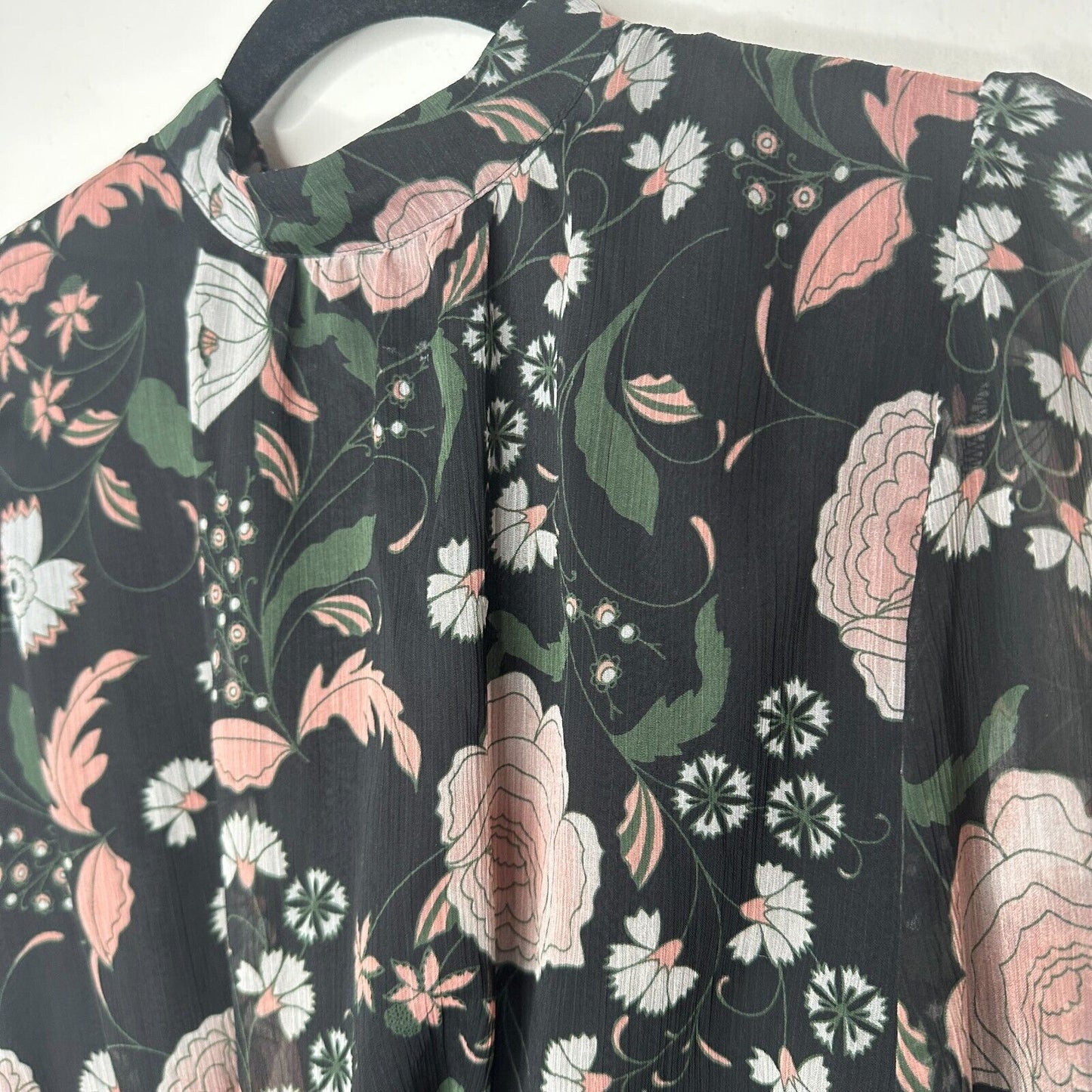 BB Dakota Tullia Black Pink Gray Floral Long Bell Sleeve Romper Mock Neck S