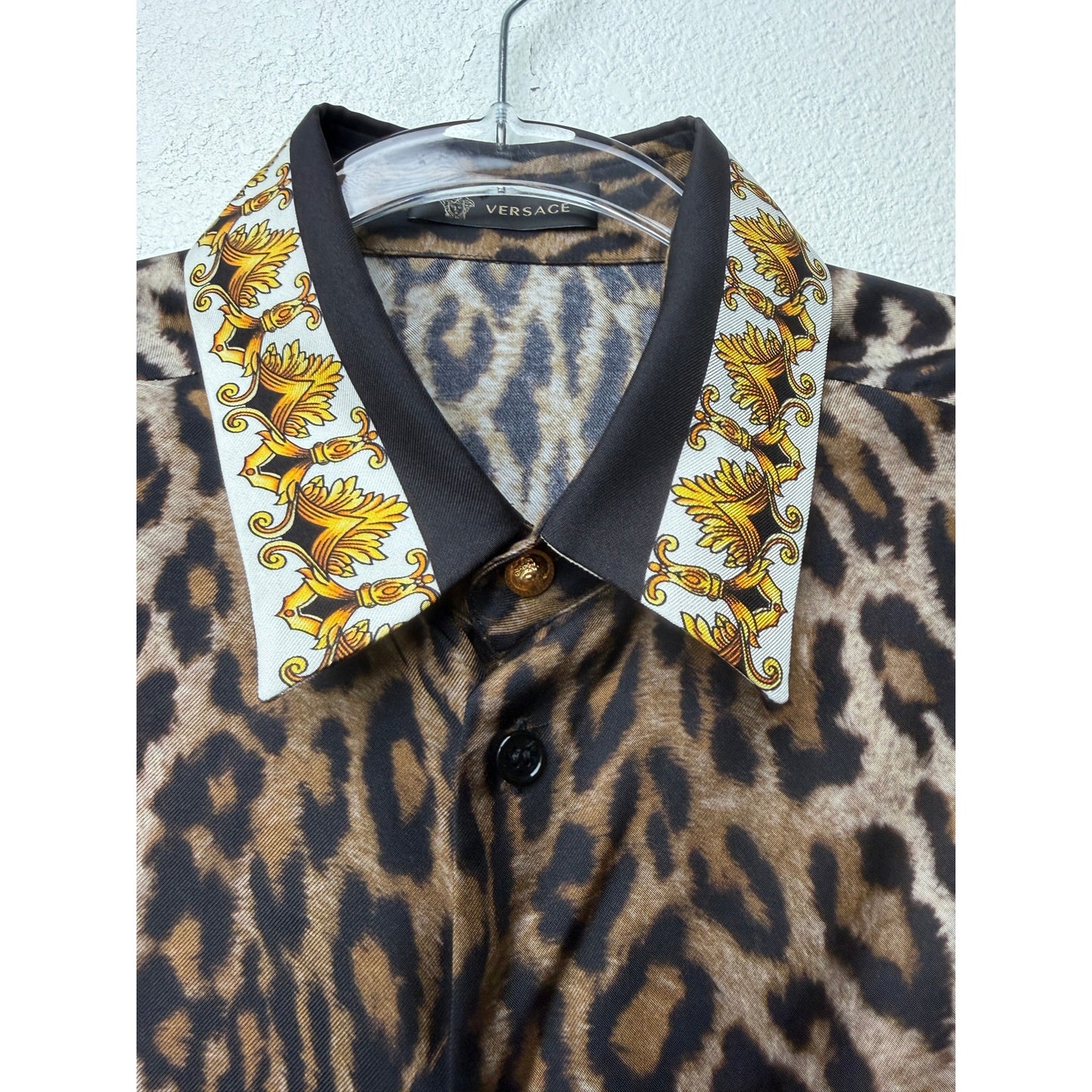 Versace Brown Leopard Silk Shirt Men's US 34 Barocco