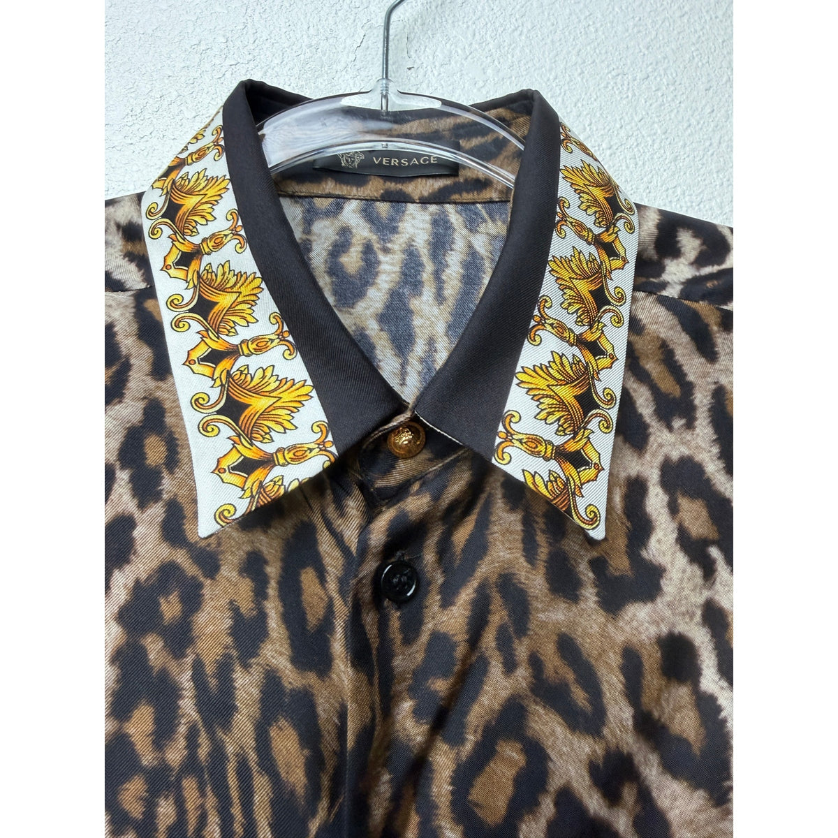 Versace Brown Leopard Silk Shirt Men's US 34 Barocco