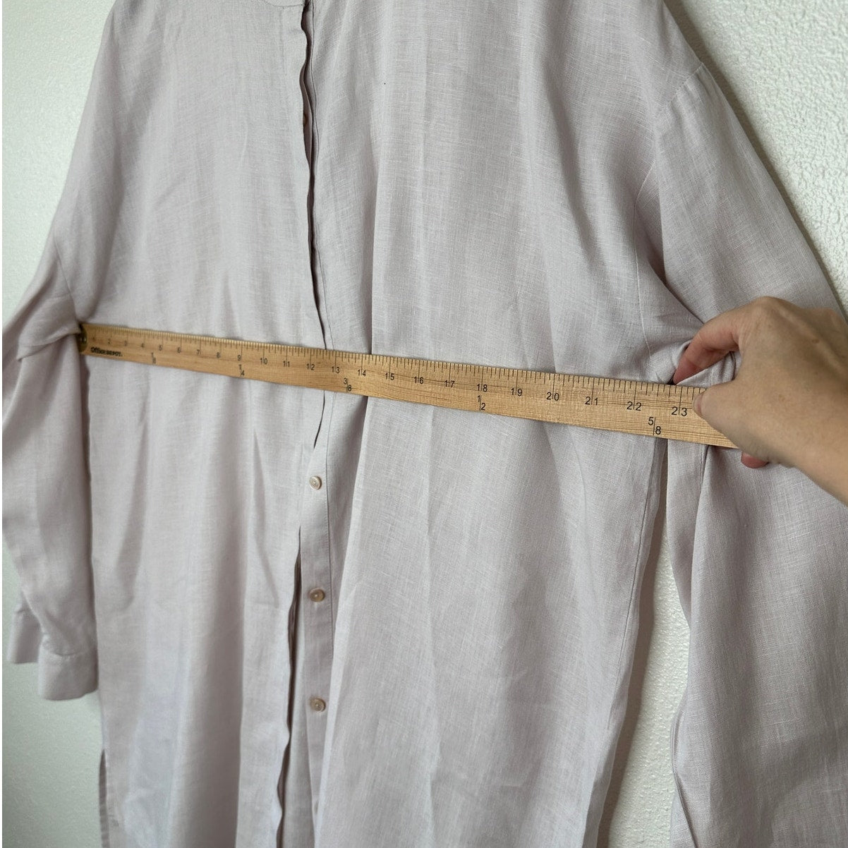 Eileen Fisher Pale Pink Organic Handkerchief Linen Mandarin Collar Shirt L