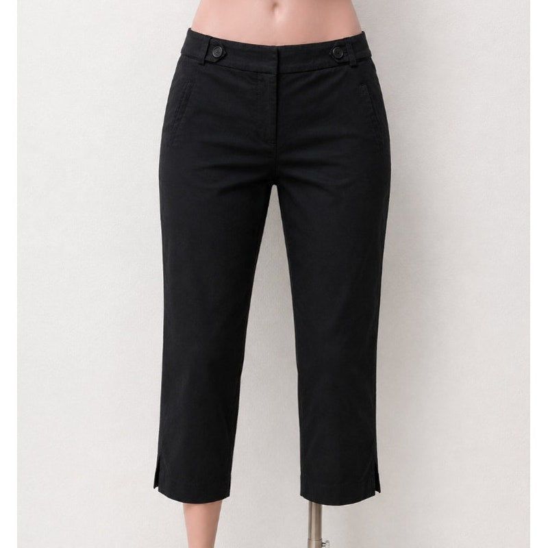 Loft Petit Cute Black Capri Trouser Pant Hook & Eye Close Front Slash Pockets 6P