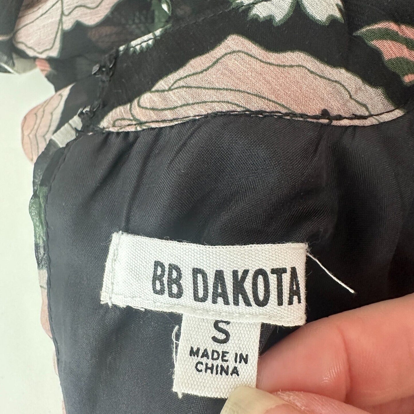 BB Dakota Tullia Black Pink Gray Floral Long Bell Sleeve Romper Mock Neck S