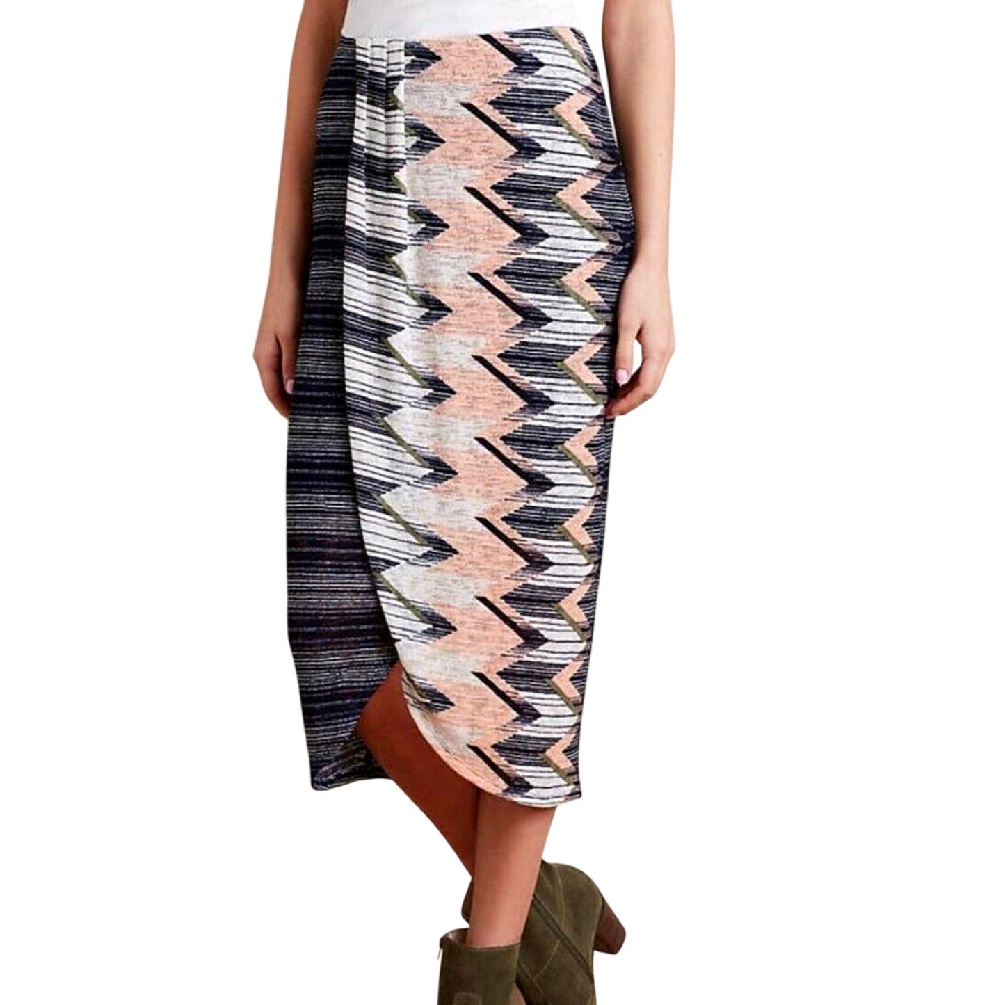 Anthropologie Maeve Plata Aztec Stripes Knit Midi Blue White & Peach XS