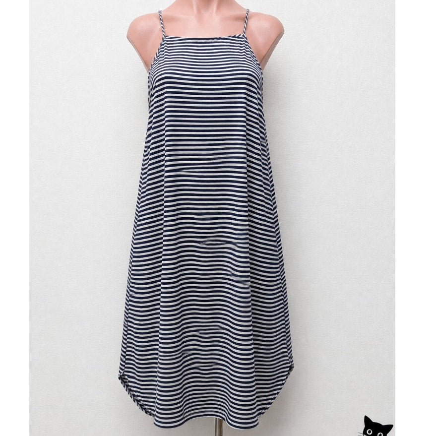 Mudpie Navy & White Thin Striped Flowy Sleeveless Stretch Tank Shift Dress S
