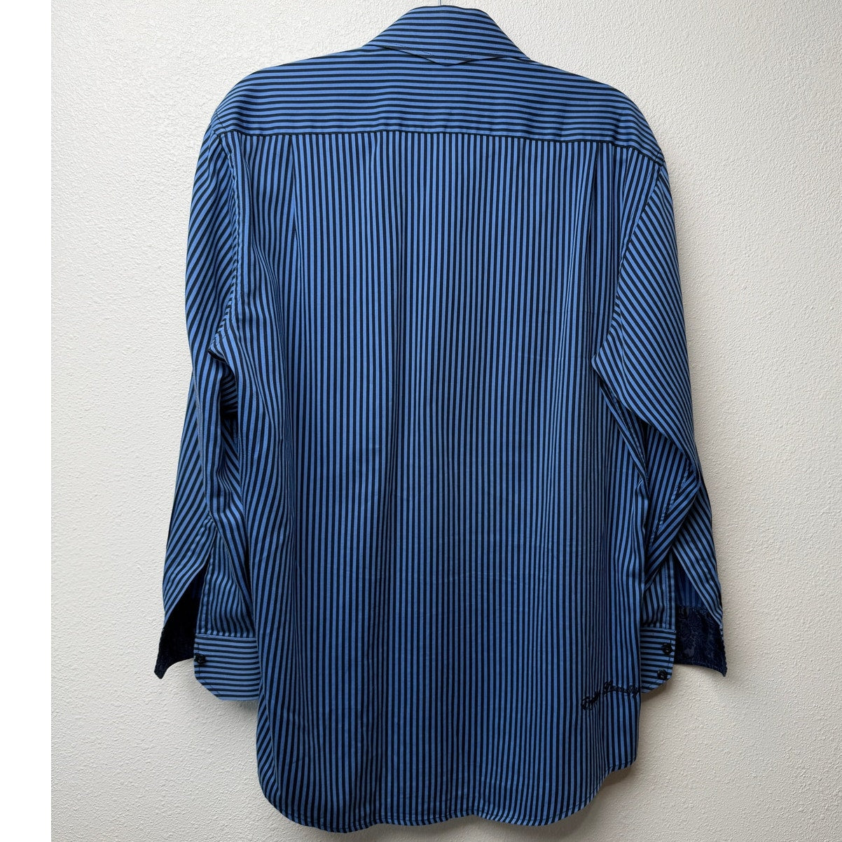 English Laundry Blue Black Stripe Button Front Shirt Mens L