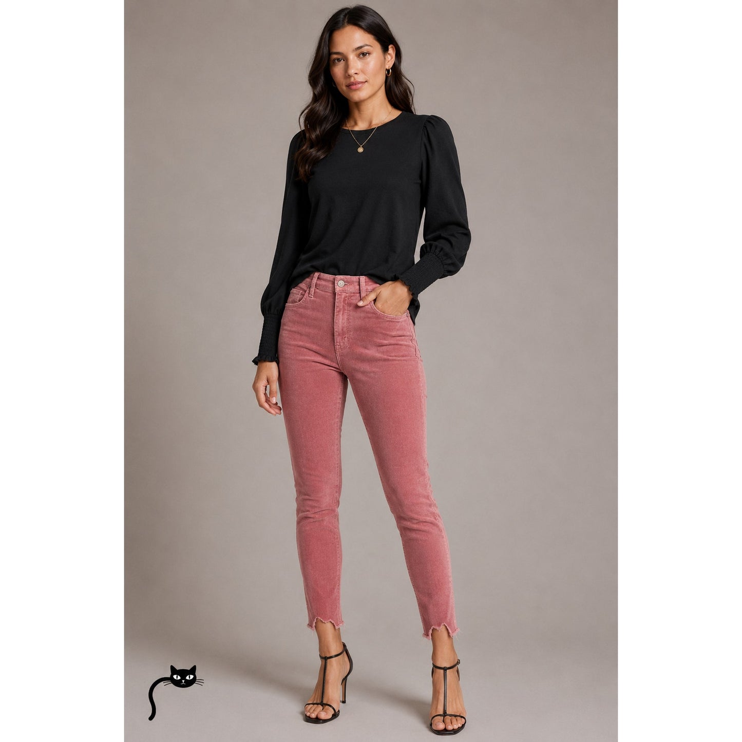 MOTHER Hopscotch Pink Looker Ankle Chew Corduroy Denim High Rise Skinny Jeans 29