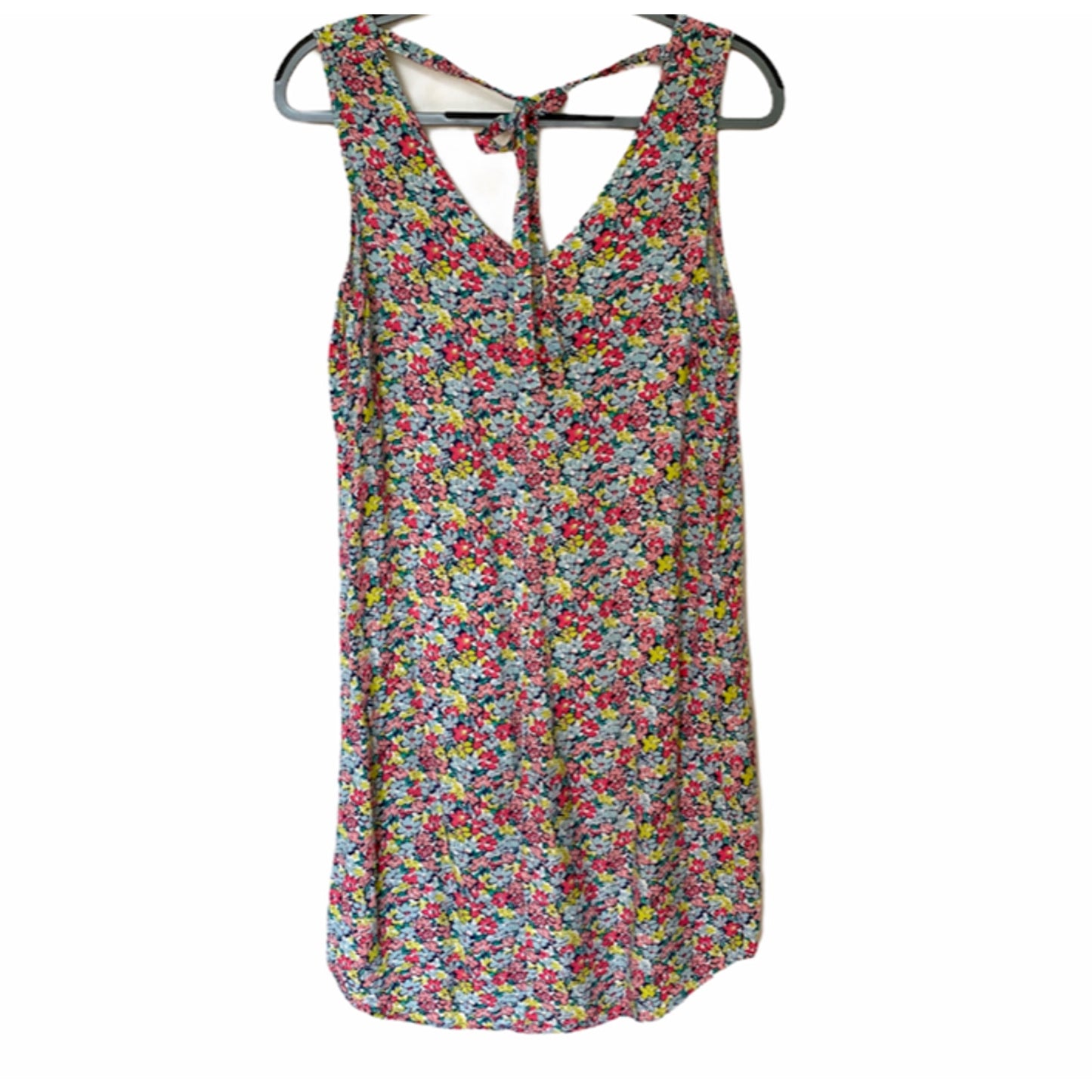 Gap Cute Pink Multi-Color Floral Sleeveless V-Neck Shift Dress Tie Back XS