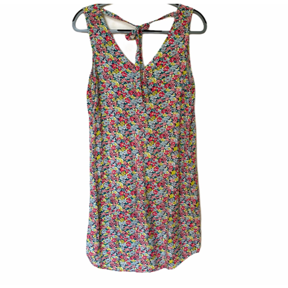 Gap Cute Pink Multi-Color Floral Sleeveless V-Neck Shift Dress Tie Back XS