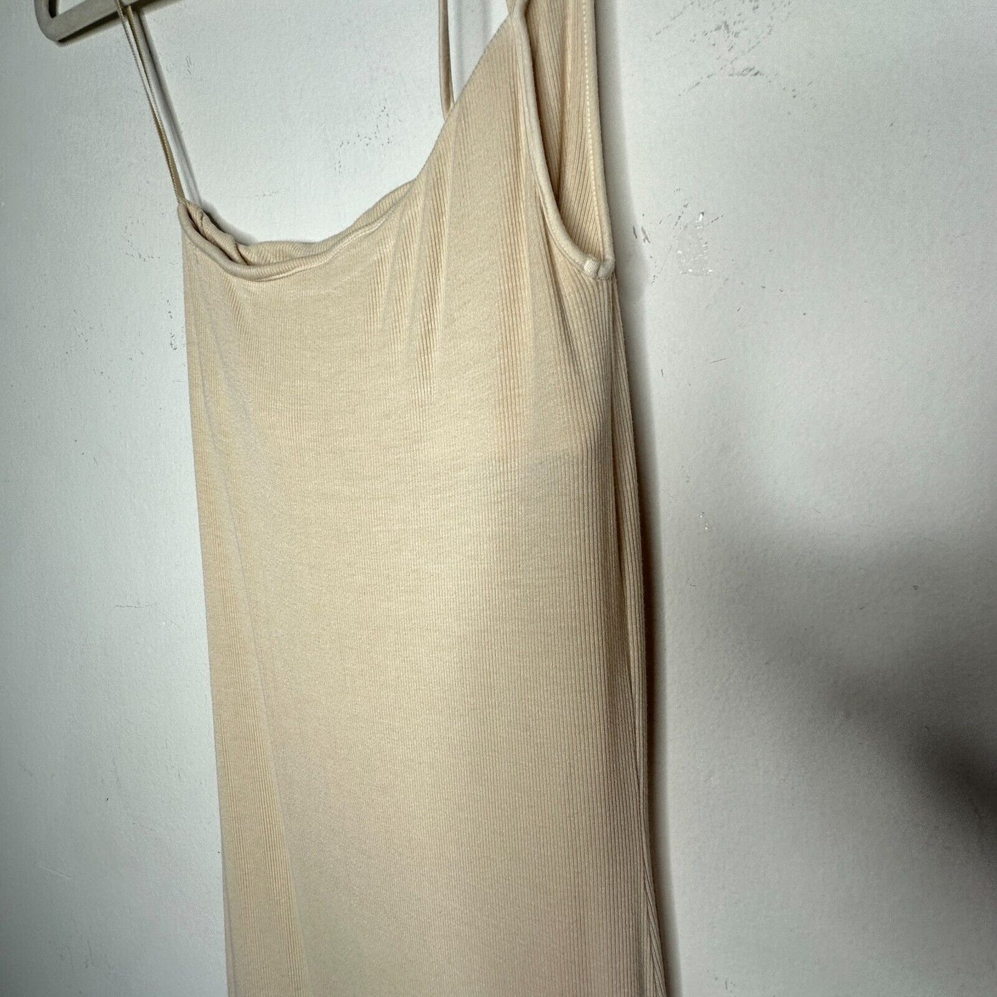 Enza Costa Sexy Cream One Shoulder Spaghetti Strap Ribbed Bodycon Mini Med