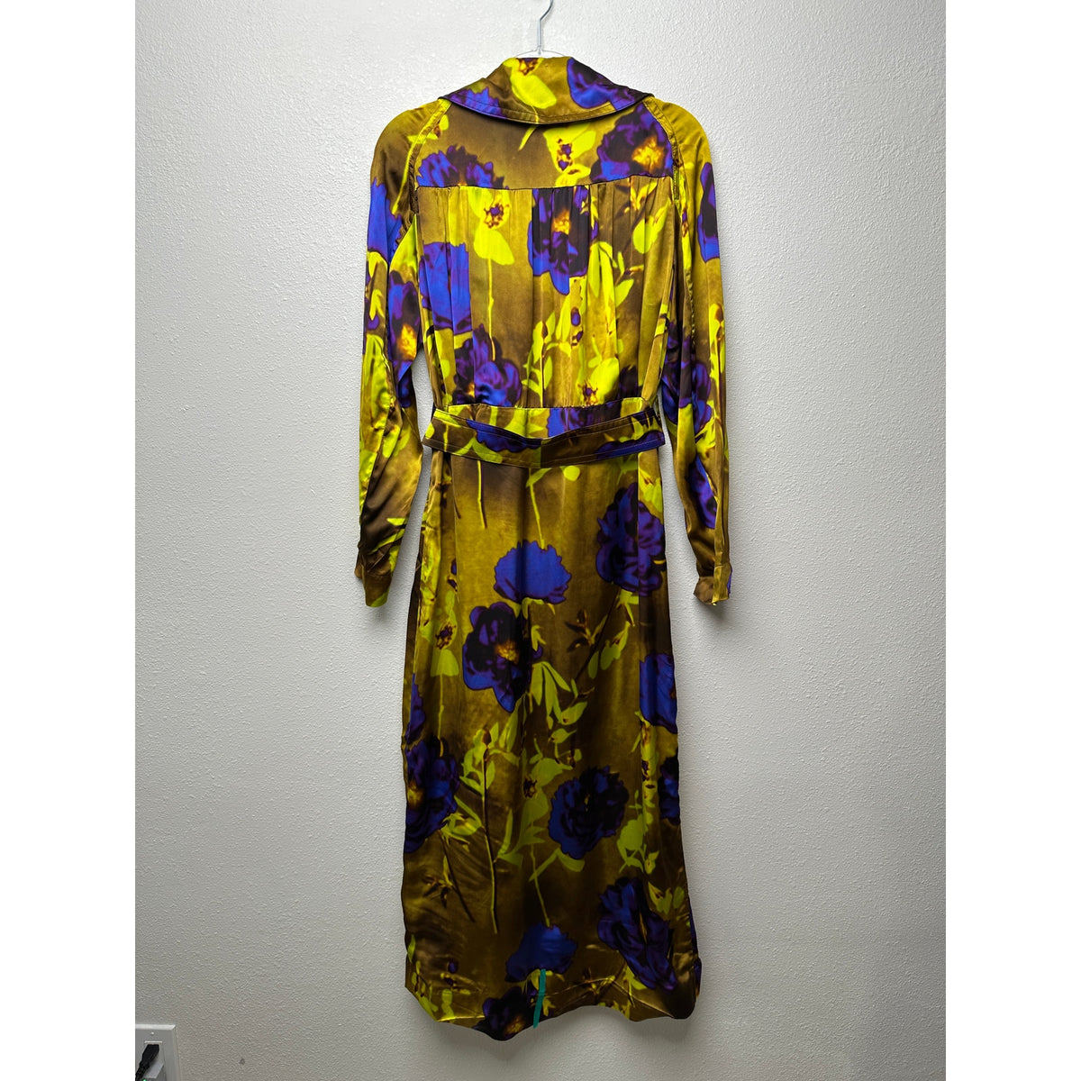 Dries Van Noten floral satin trench coat yellow women US 8 double-breasted