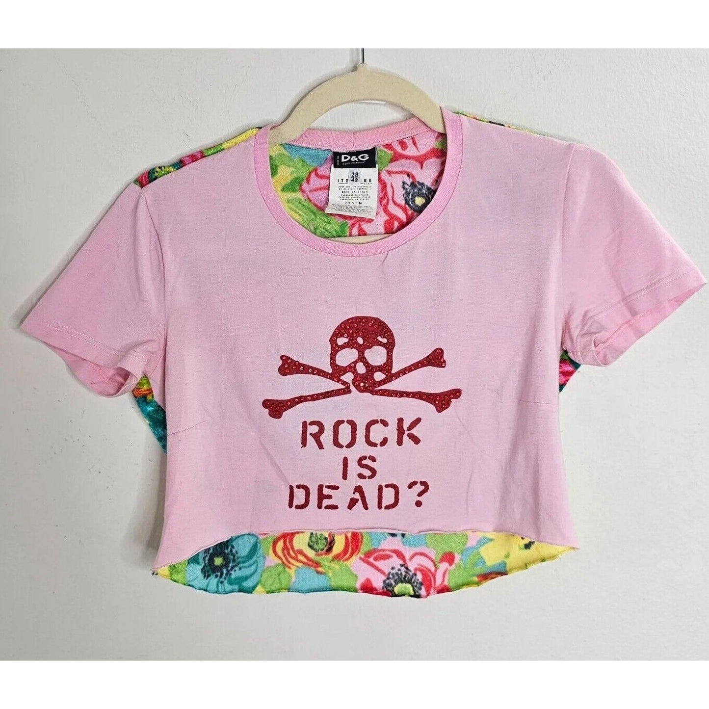 Dolce & Gabbana Pink & Red Rhinestone Skull Graphic Rock Is Dead Crop 28 / 42