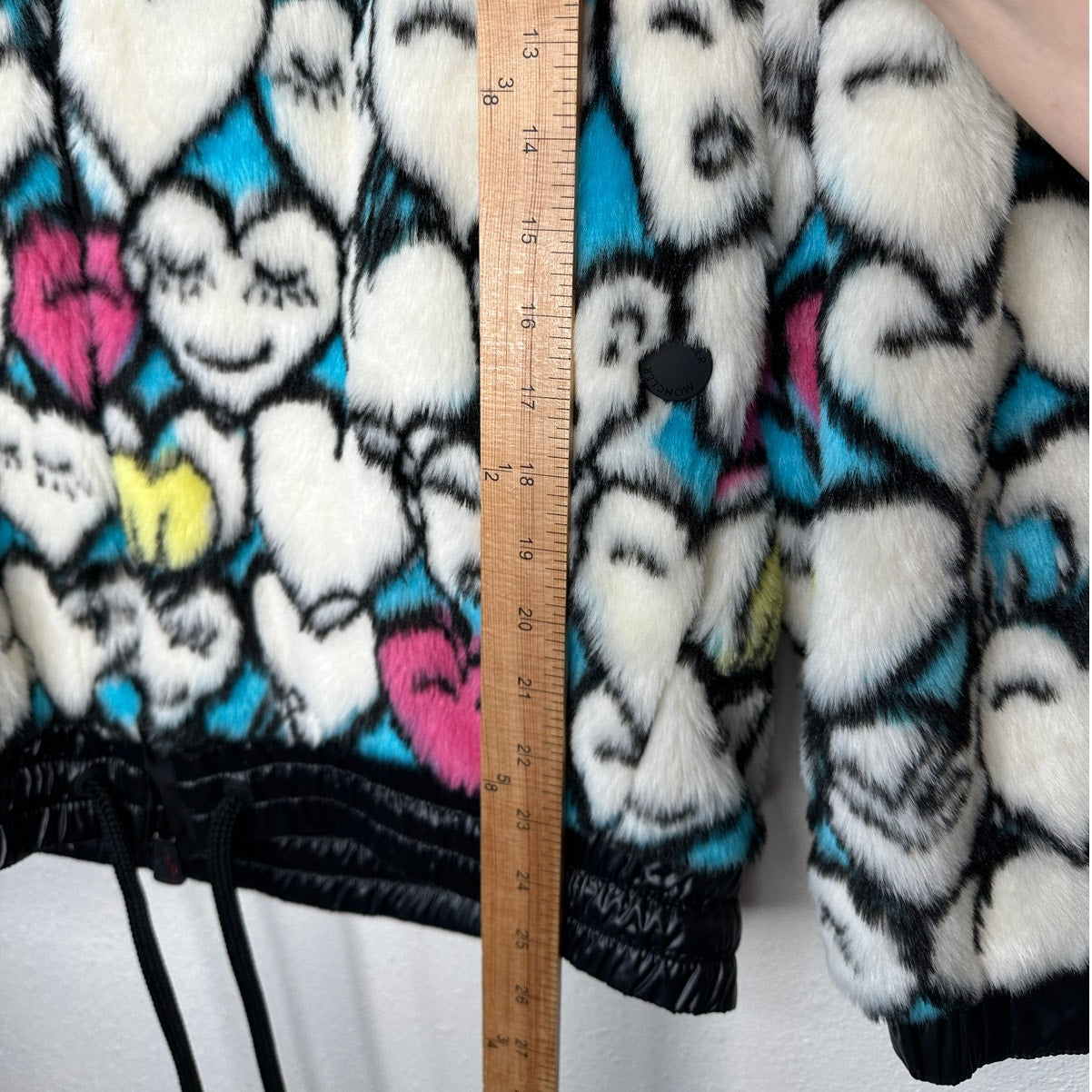 Moncler Grenoble Heart Print Faux Fur Oversized Hoodie Zip Jacket Small