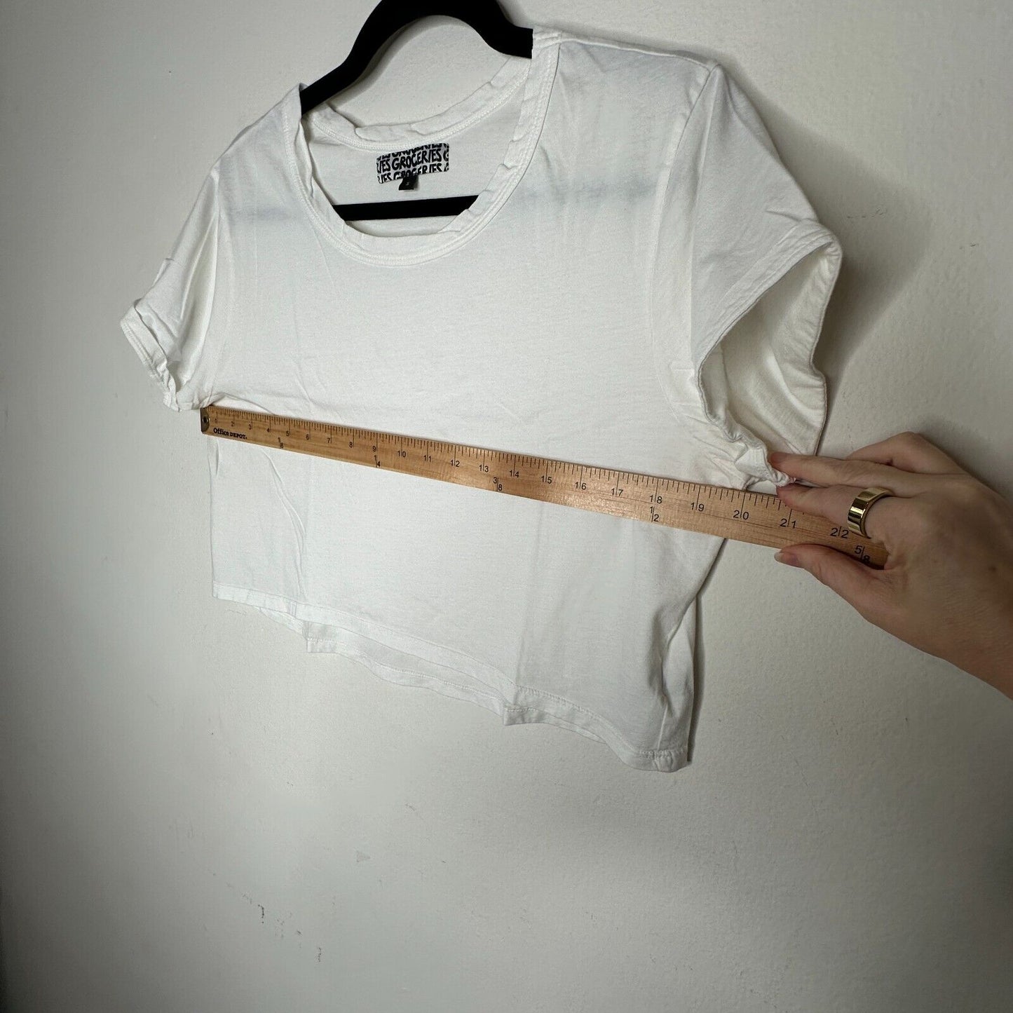 Groceries White Round Neck Short Sleeve Crop Top 100% Organic Cotton Tee Small