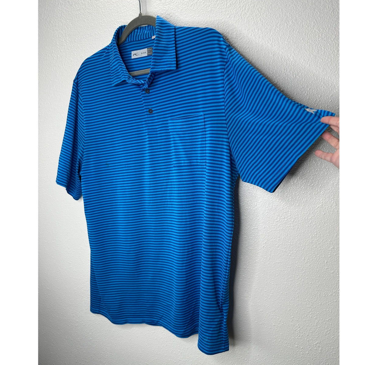 KJUS Polo Golf Shirt Medium Blue Striped Short Sleeve UPF30+  L / 52