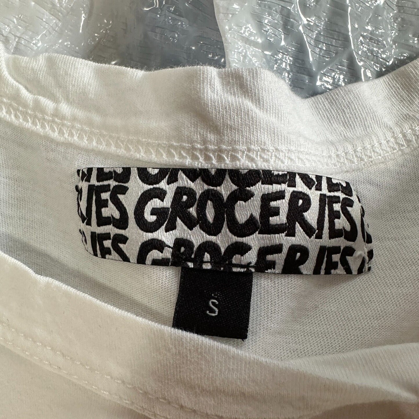 Groceries White Round Neck Short Sleeve Crop Top 100% Organic Cotton Tee Small