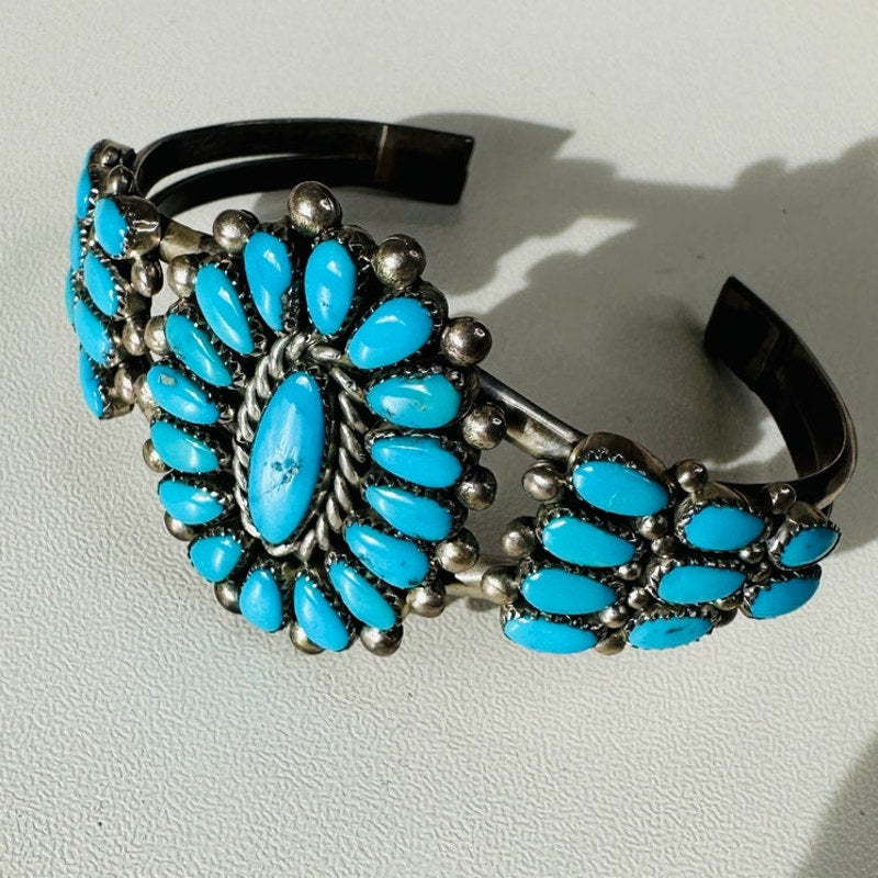 Vintage Zuni Alice Quam Turquoise Native American Silver Bracelet