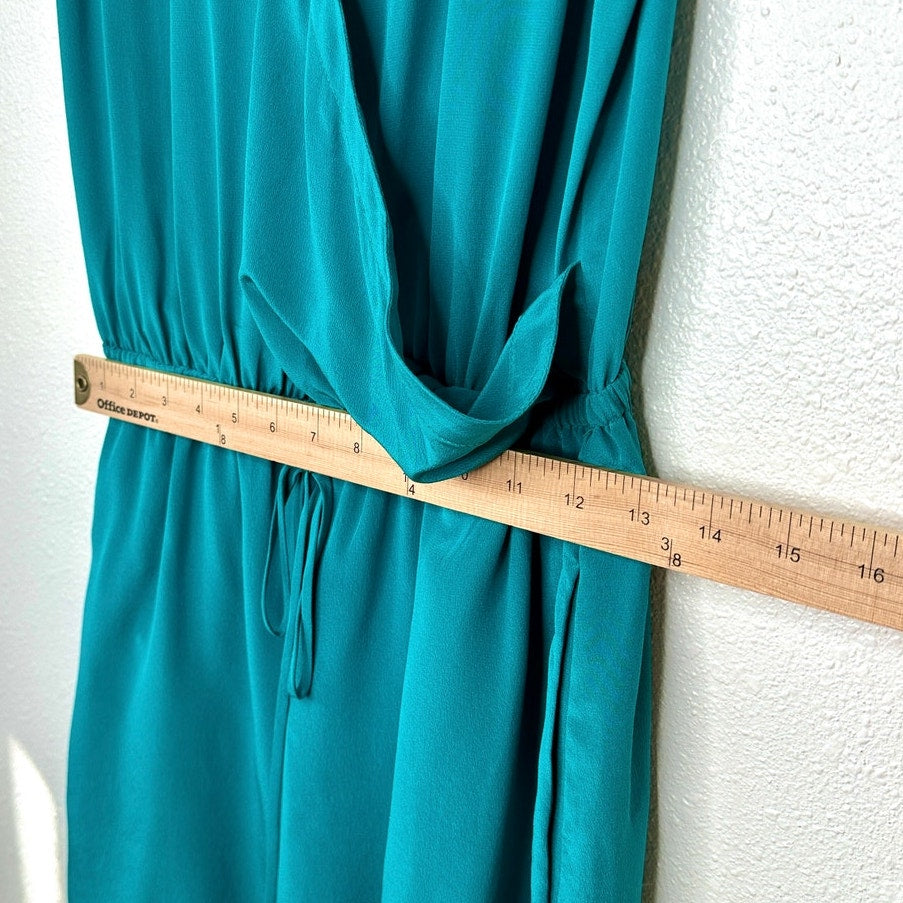 NWT Lavender Brown Jade Teal V-Neck Satin Faux Wrap Dress M