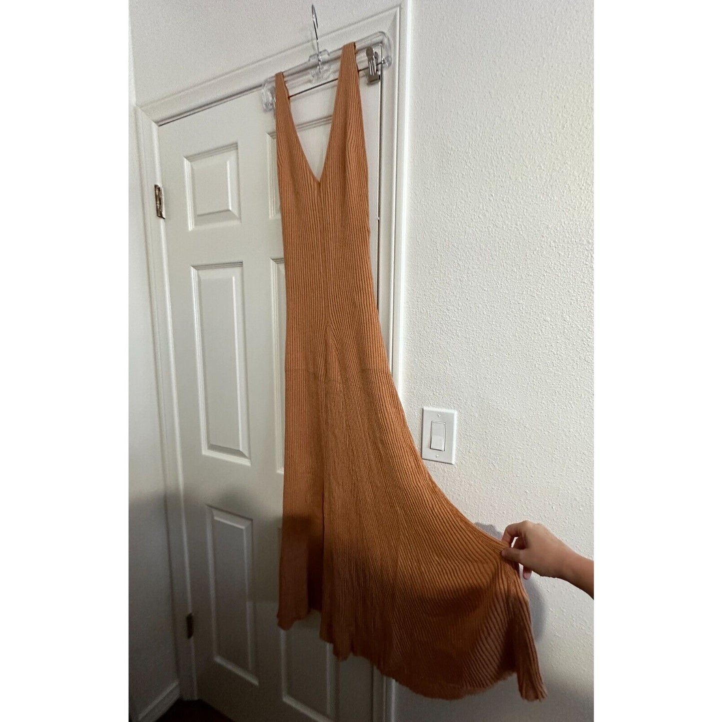 NWT Free People Camel Brown Sweet as Honey RibKnit VNeck Sleeveless Maxi Dress L