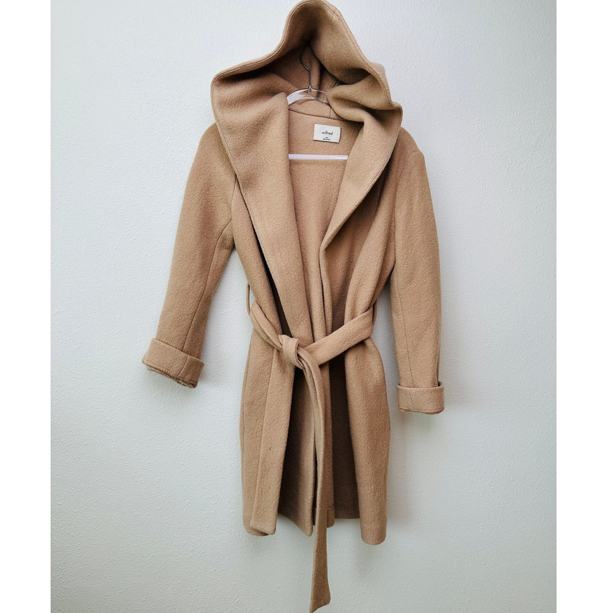 Wilfred Acre Robe Coat Chasm Tan Hooded Tie Belt XXS