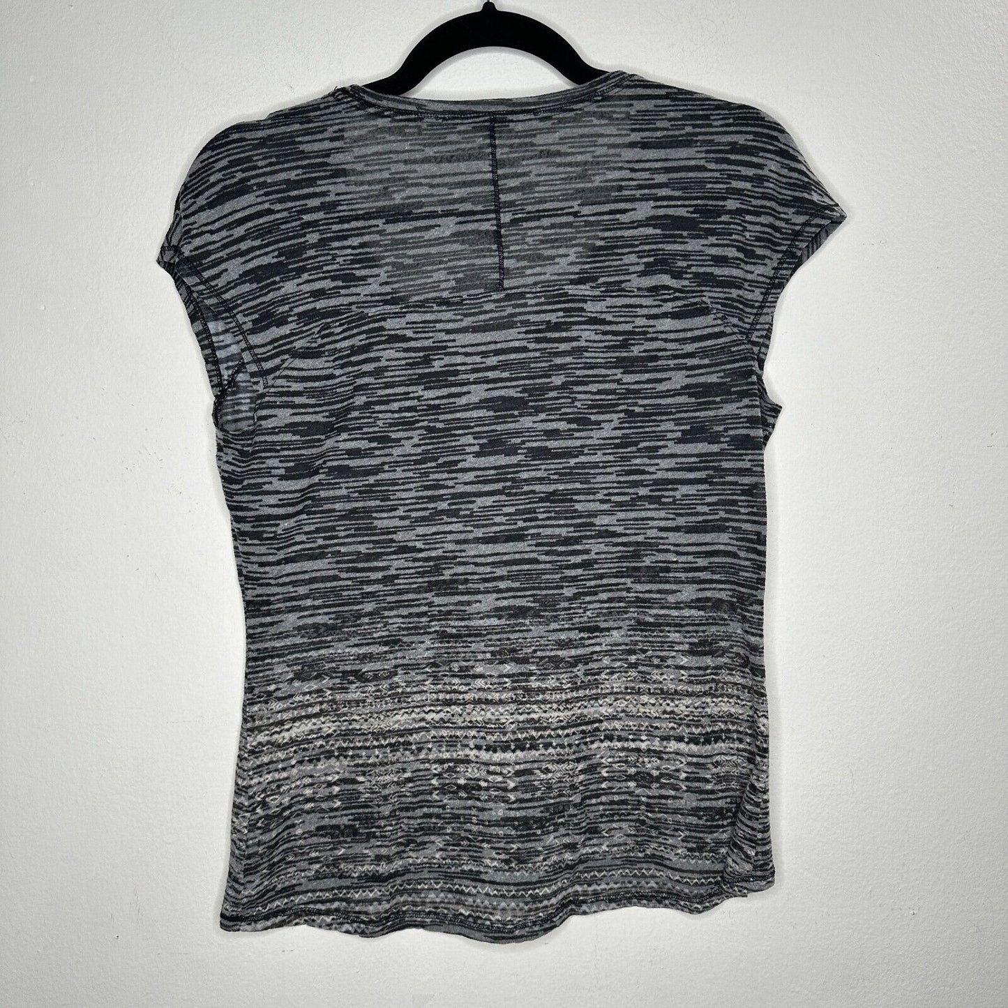 Athleta Well Loved Black and Gray Striped Burnout Deep Scoop Cap Sleeve Top Med