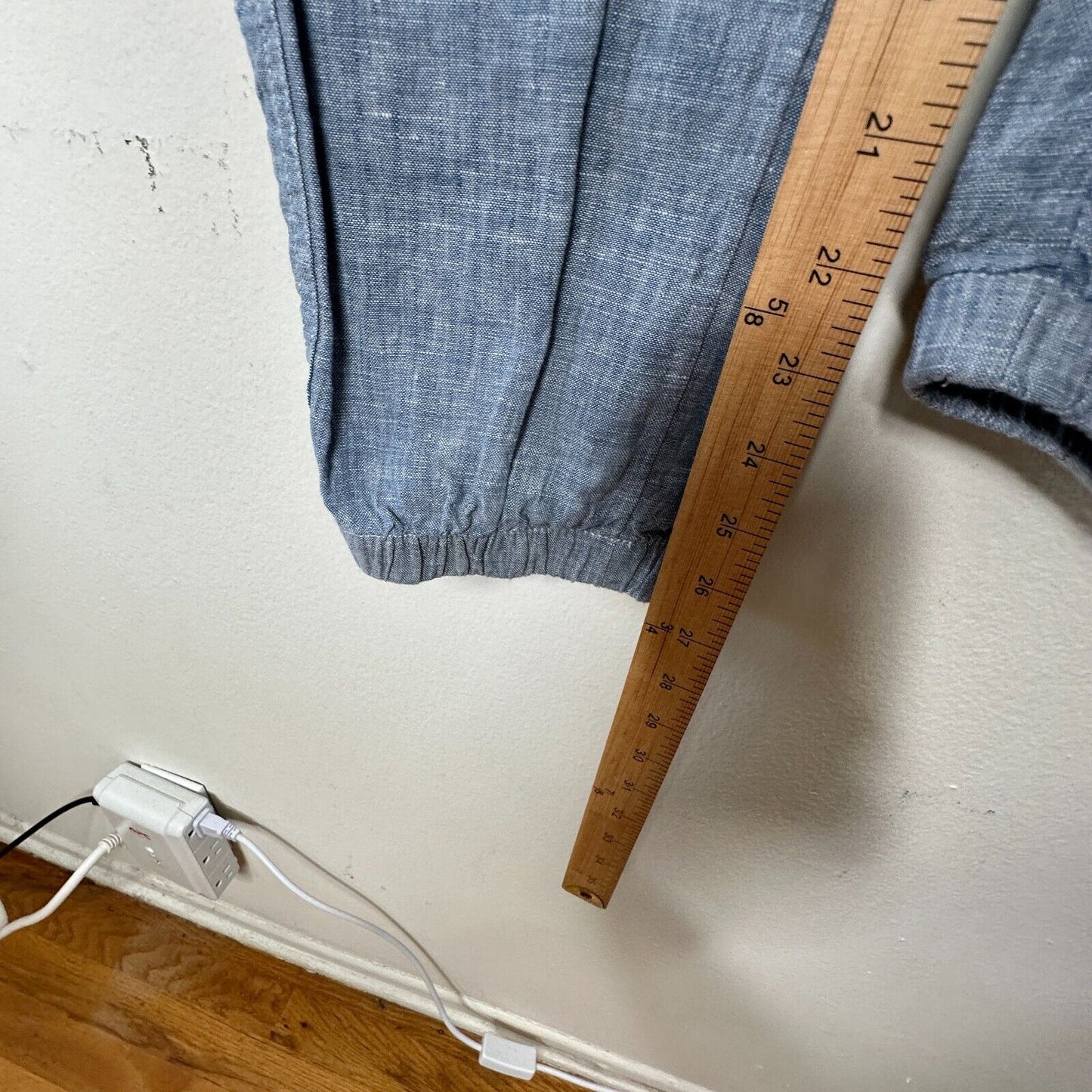 Athleta Chambray Blue Cabo Casual Linen Jogger Pant Tie Waist Front Zip 4