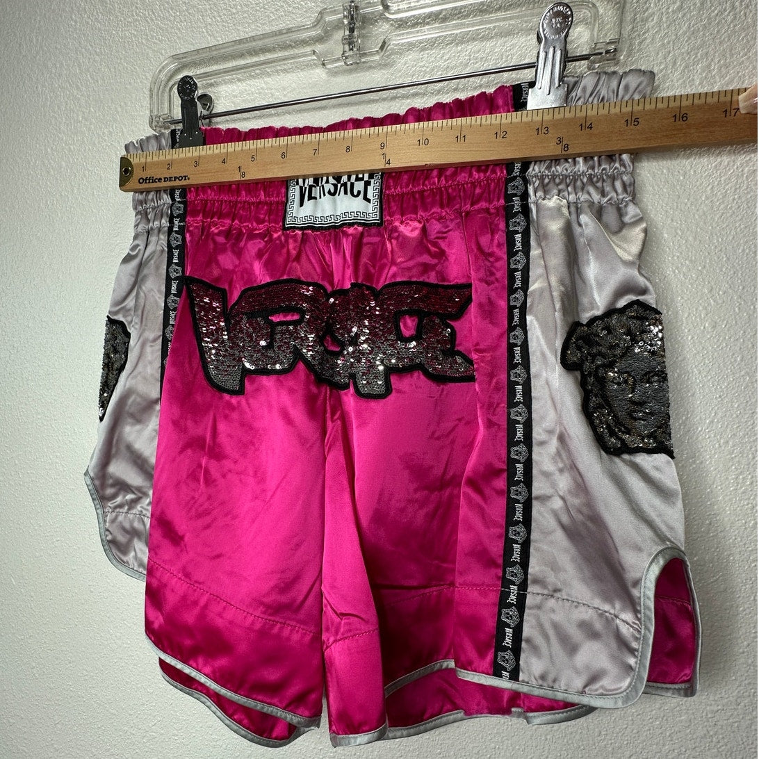 Versace Muay Thai Boxing Shorts Pink Silver Versace Medusa Patch 50 / L