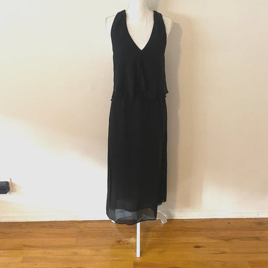 Aritzia Babaton Black SILK Chiffon Flowy V-Neck Crisscross Racerback Maxi Small