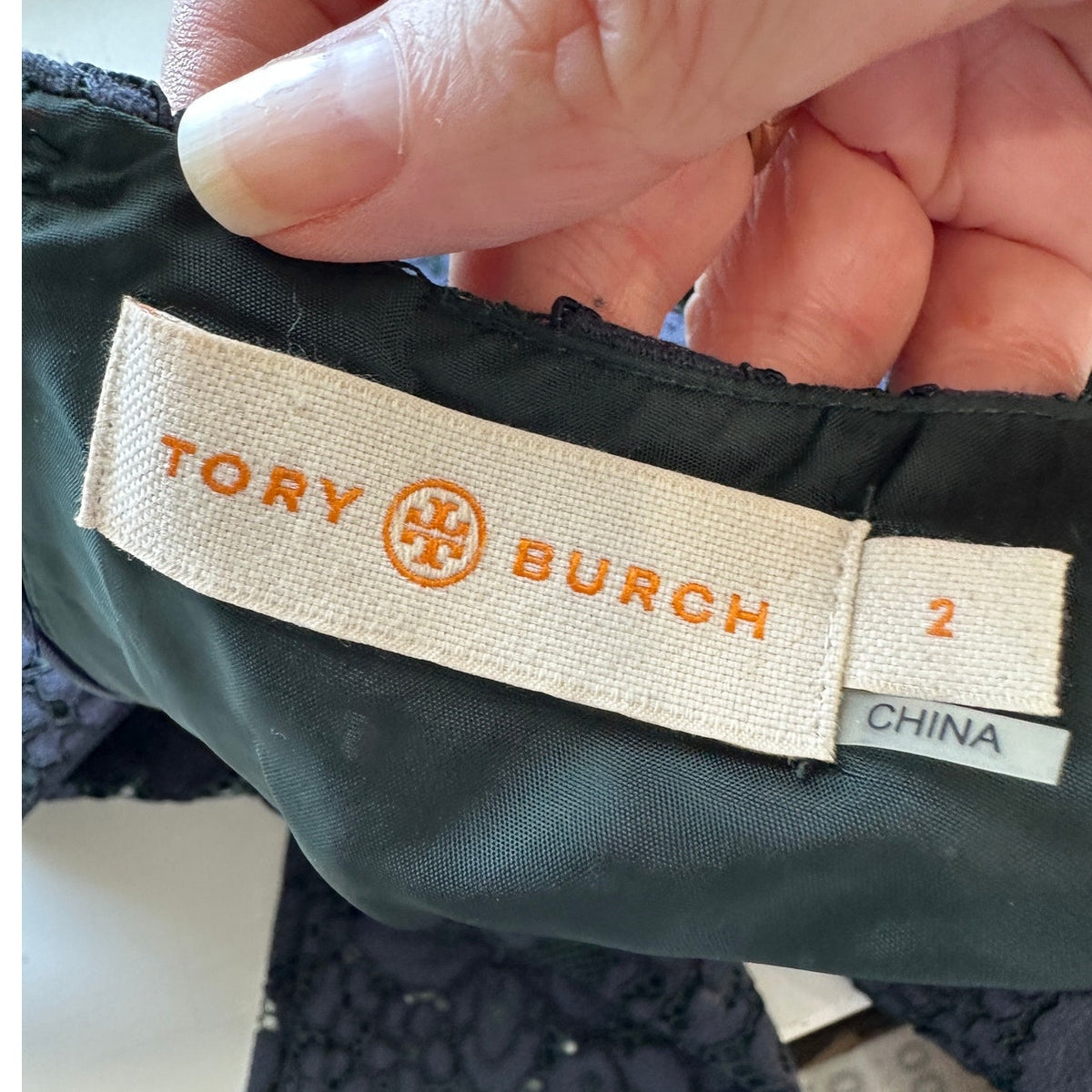 Tory Burch Black Lace with Green Contrast Underlay Jewel Neckline Dress 2