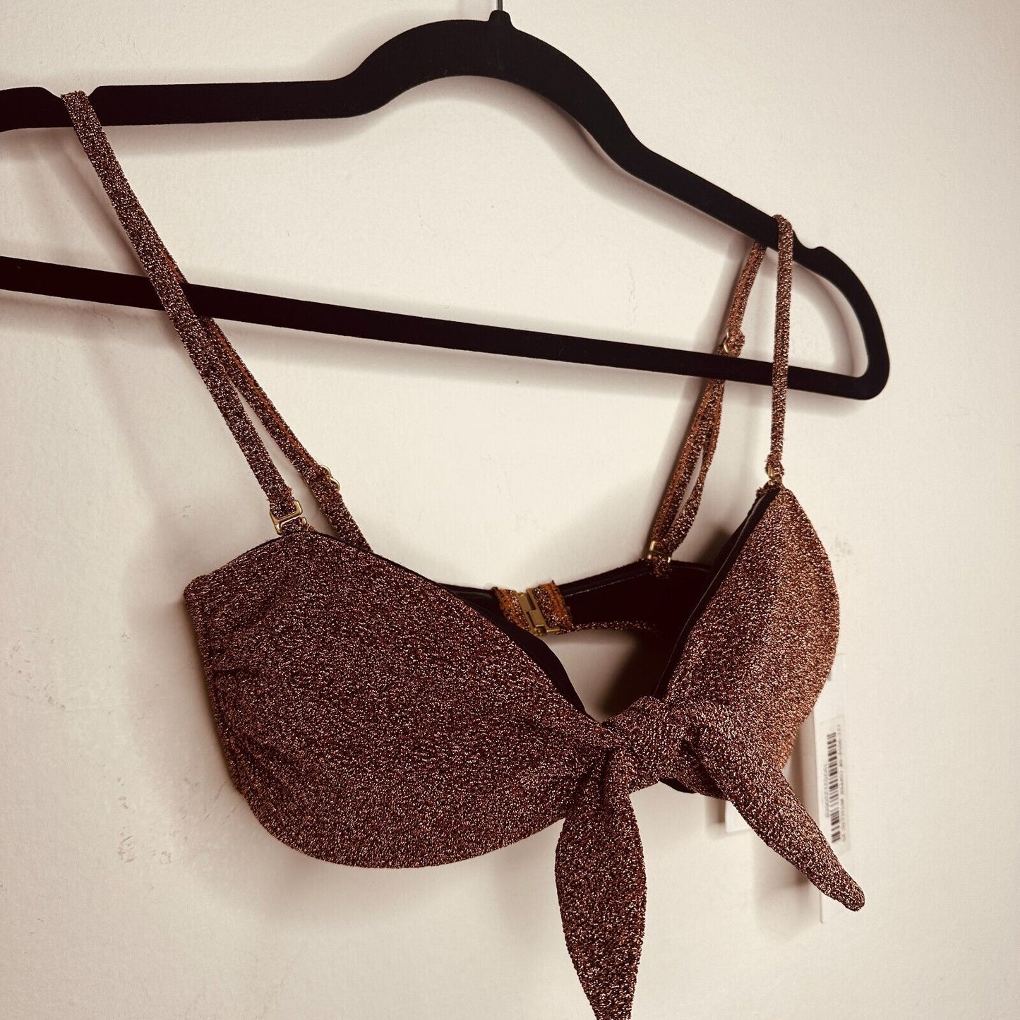 NWT Jonathan Simkhai Katrine Copper Shimmer Bikini Top Tie-Front Bandeau XS