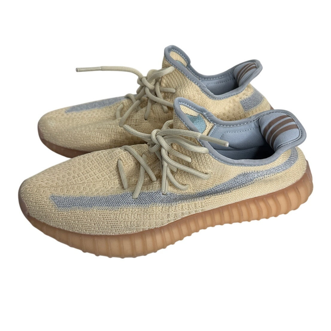 Yeezy x Adidas Boost 350 Tan & Blue Linen Fabric Sneakers Shoes 8.5