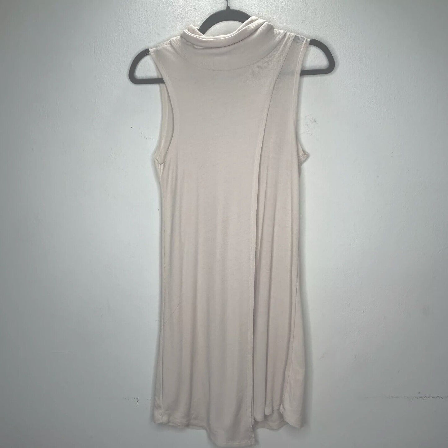 Hyfve Soft Cream Mock Neck Sleeveless Rib Knit Faux Asymmetrical Back Zip Dress
