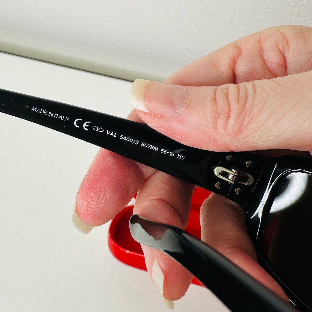 Valentino Black Sunglasses with Silver & Blue Bead Embellishment