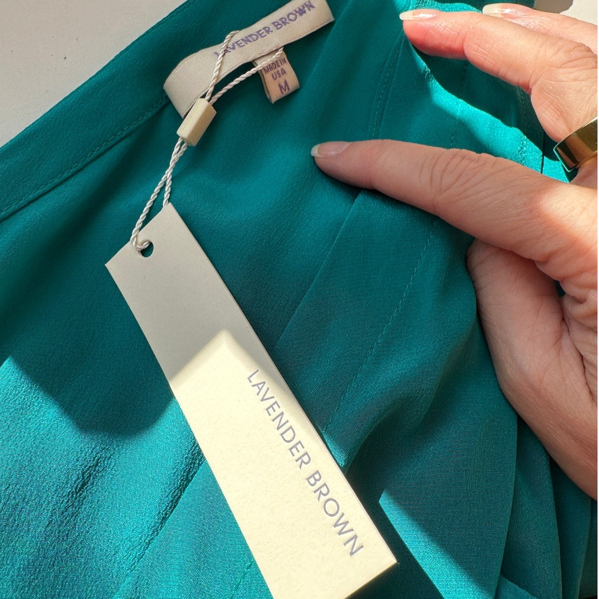 NWT Lavender Brown Jade Teal V-Neck Satin Faux Wrap Dress M