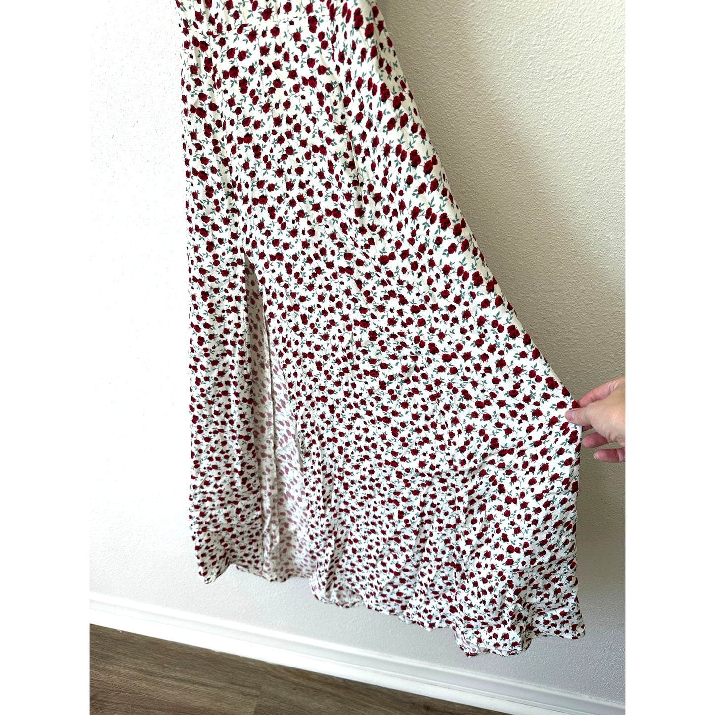 Reformation Ivory Floral Print Round Neck Cap Sleeve Open Back Maxi Dress 0