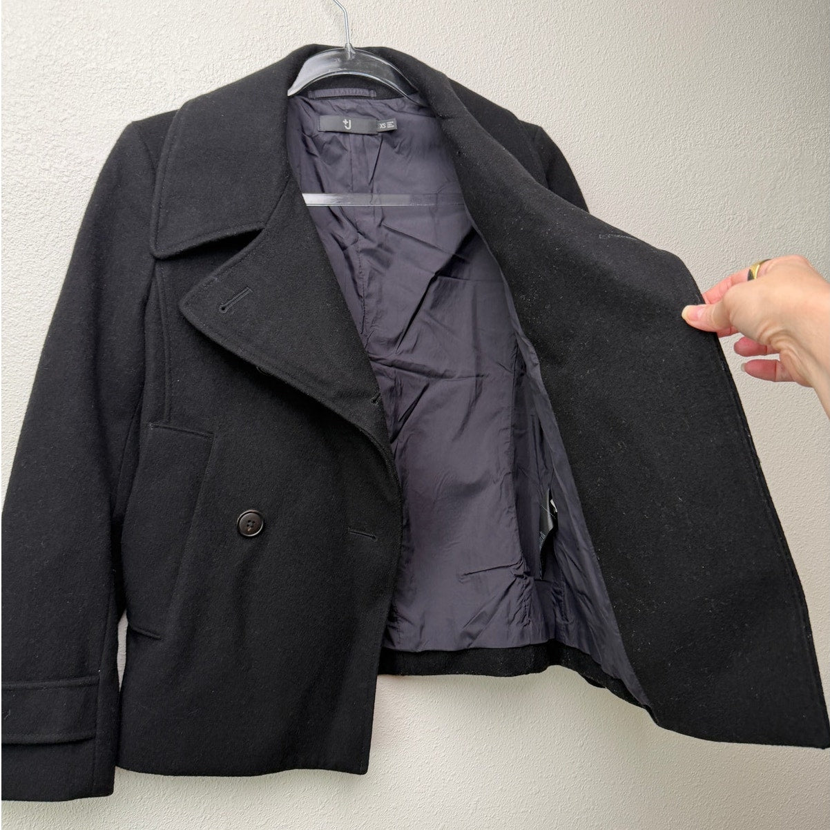 Jil Sander Navy Black Double Breasted Wool Blend Peacoat XS