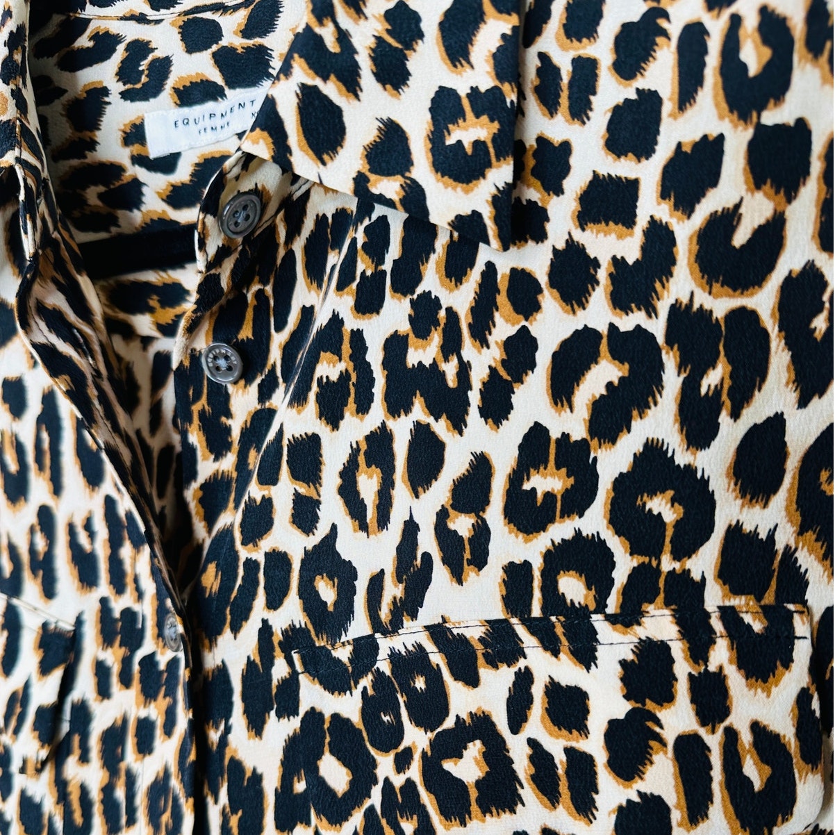 Equipment Leopard Print Long Sleeve Collared Button Up Silk Blouse XS