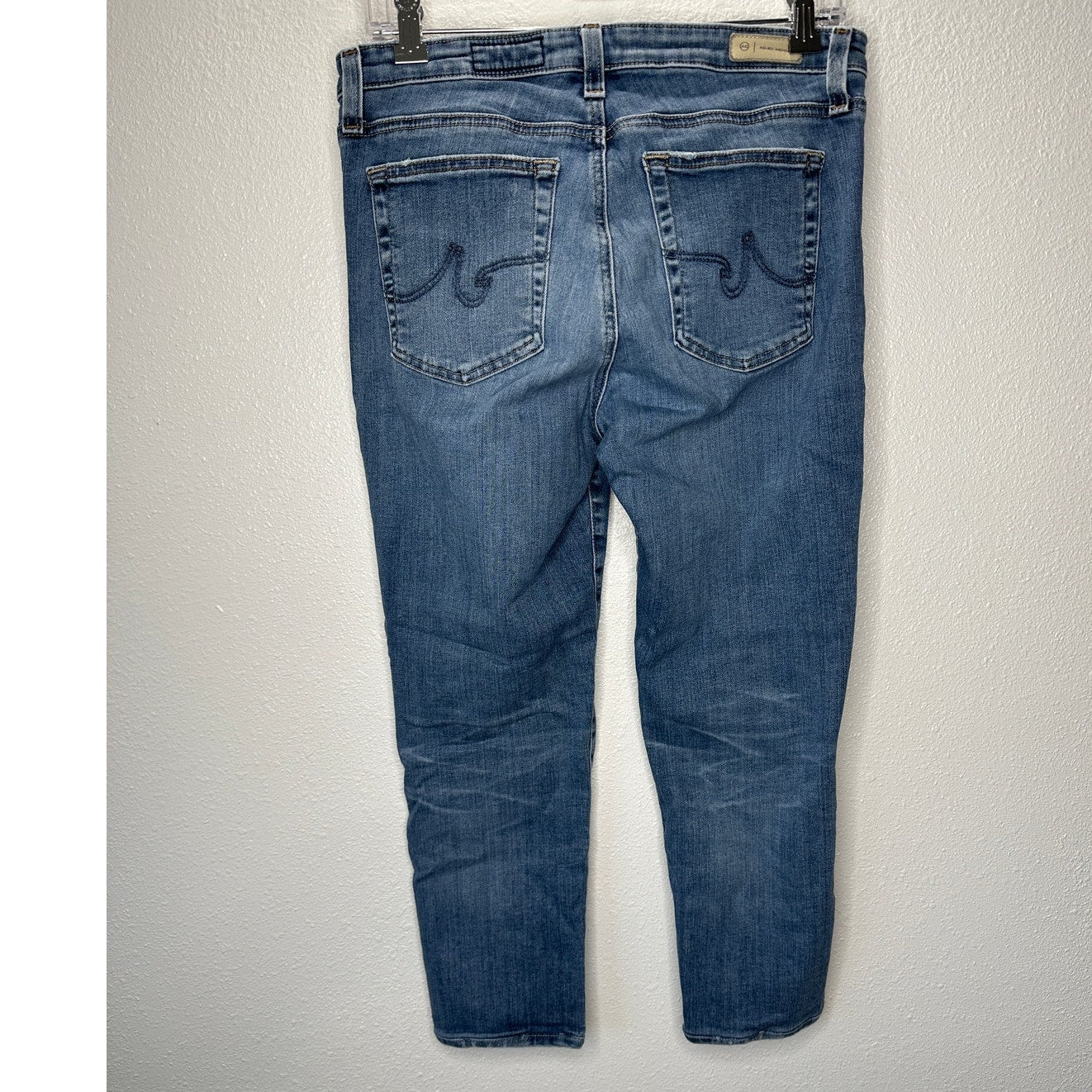 AG Medium Wash Whiskered Prima Crop Cigarette Leg Jeans 30