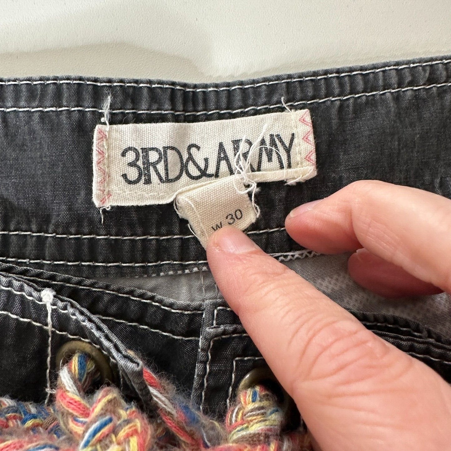 3rd & Army Mens Black & White Stripe Tie Waist Back Button Pocket Board Short 30