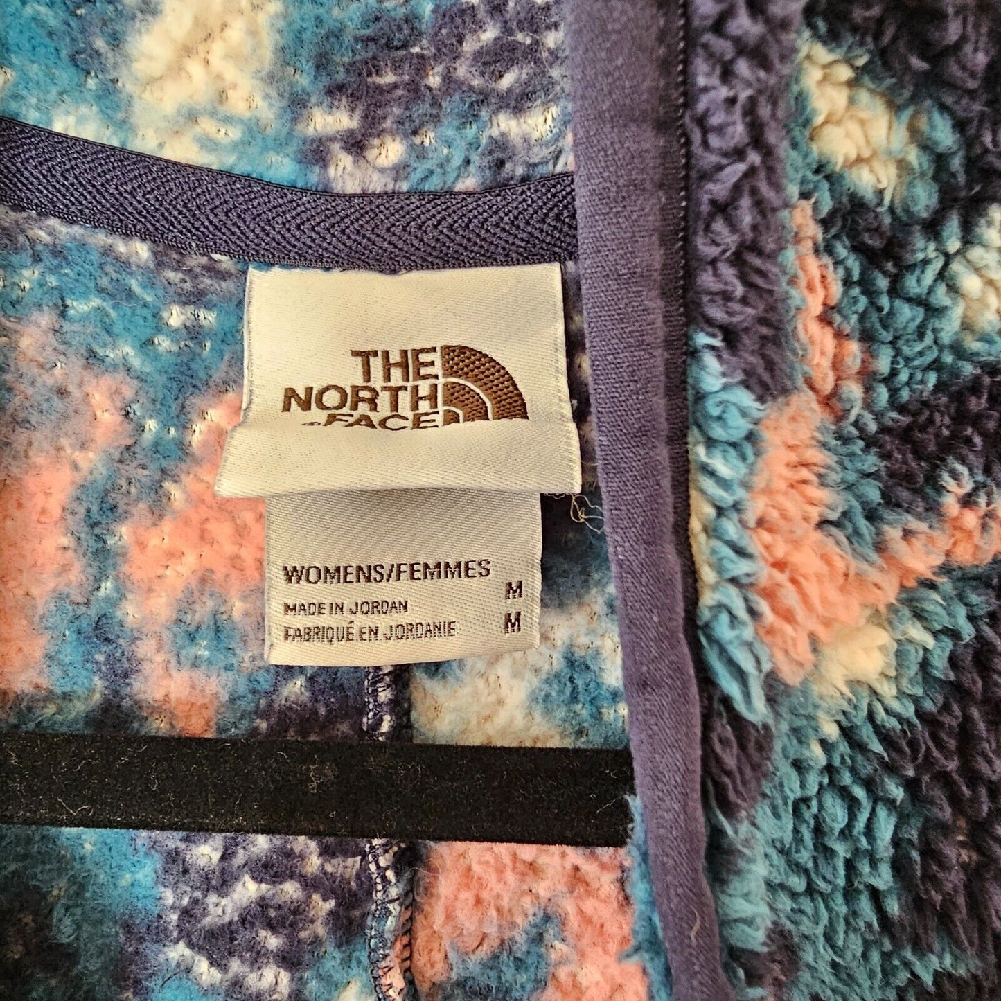 Northface Campshire Cozy Blue Peach Cream Abstract Floral Zip Fleece Jacket Med
