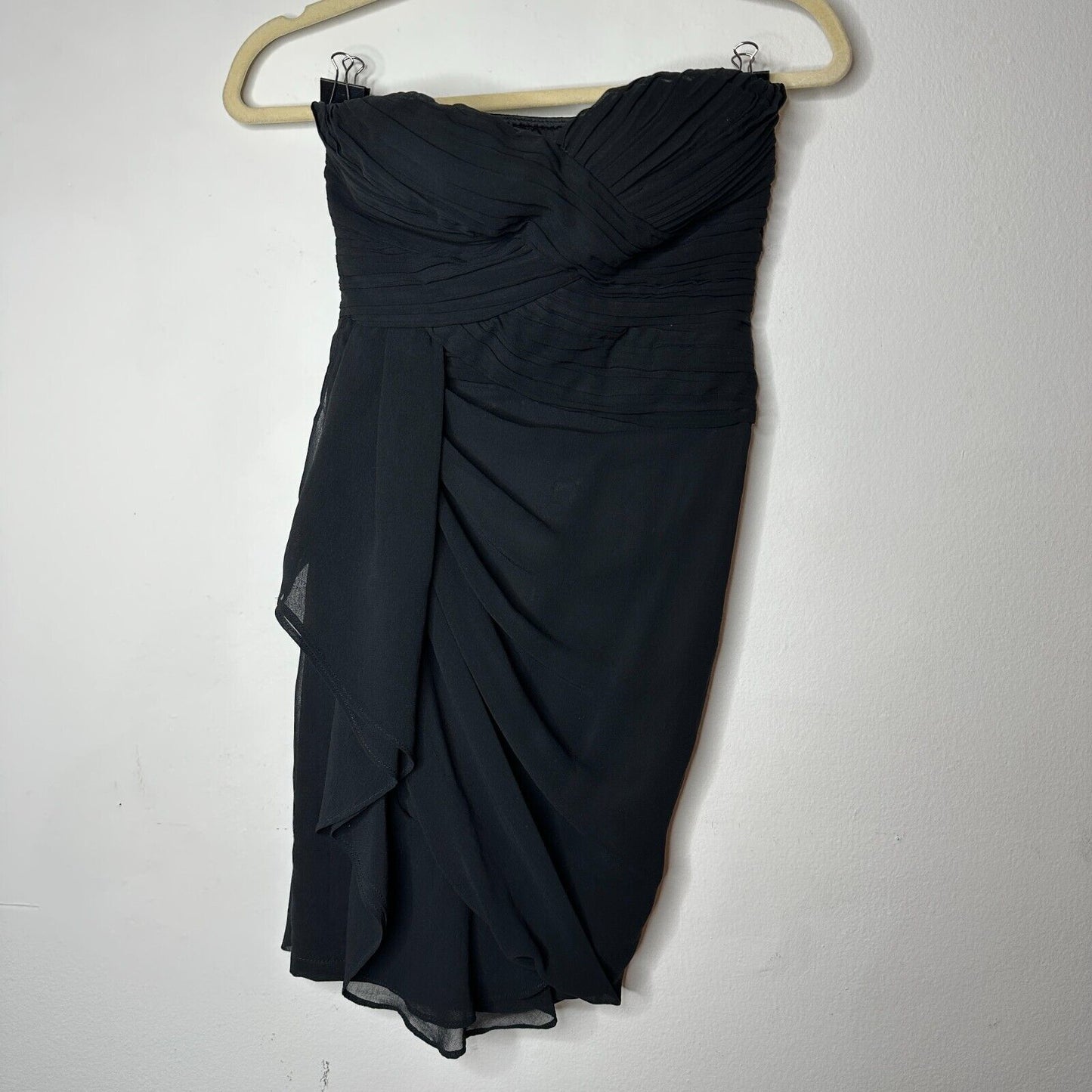 Fora Black Strapless Sweetheart Criss Cross Front Ruffle Ruched Mini Dress S